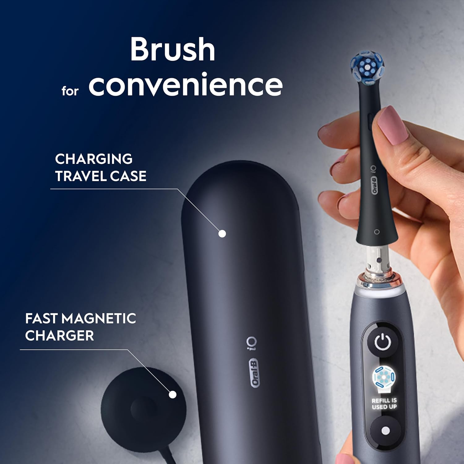 Oral-B iO9 Electric Toothbrushes , App Connected Handle, 1 Toothbrush Head, Charging Travel Case & Magnetic Pouch, 7 Modes, 2 Pin Plug, Black Onyx Edition