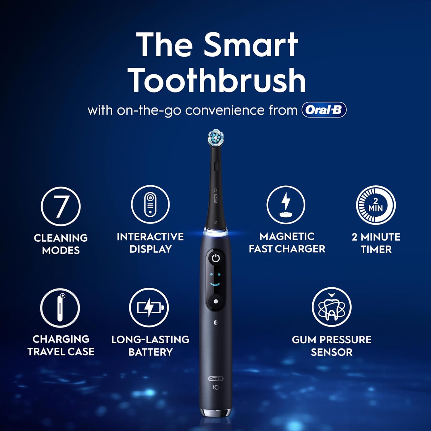 Oral-B iO9 Electric Toothbrushes , App Connected Handle, 1 Toothbrush Head, Charging Travel Case & Magnetic Pouch, 7 Modes, 2 Pin Plug, Black Onyx Edition