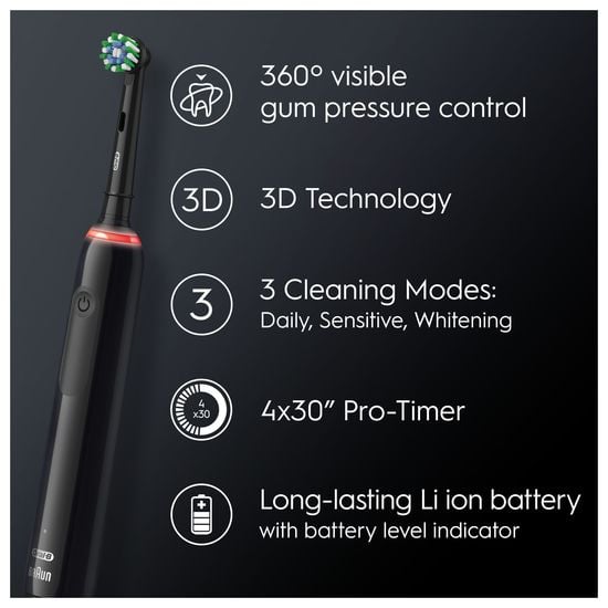 Oral-B Pro 3 Cross Action Electric Toothbrush , Smart Pressure Sensor, 2 x  Toothbrush Head, 3 Modes