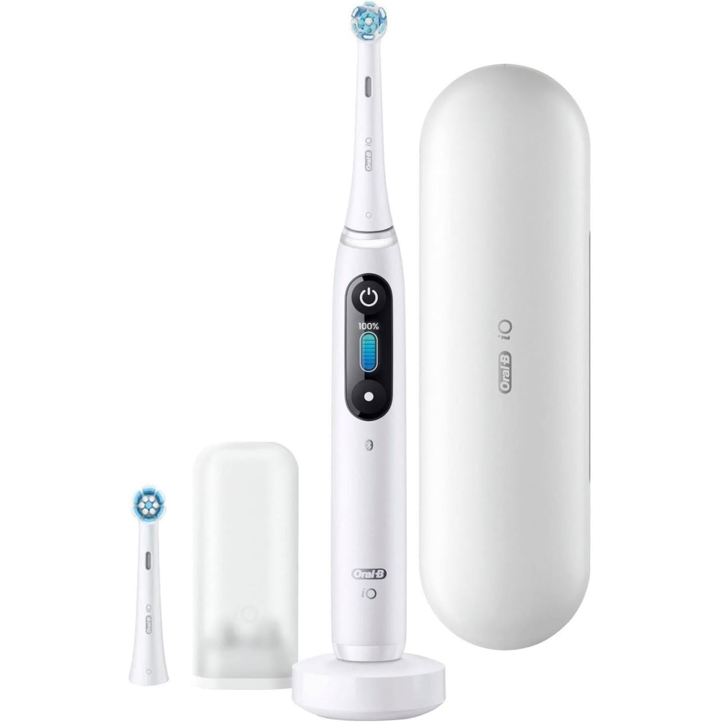 Oral-B iO8 Electric Toothbrush  with 2 Replacement Toothbrush Heads, 6 Cleaning Modes  Travel Case  , White Alabaster