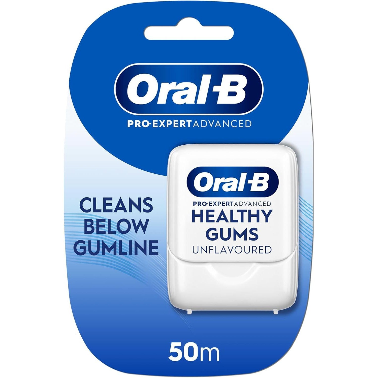 Oral-B Pro-Expert Advanced Waxed Dental Floss - Healthy Gums - Helps Prevent Gum Problems- Cleans Below The Gumline - Unflavoured Dental Tape - 50m