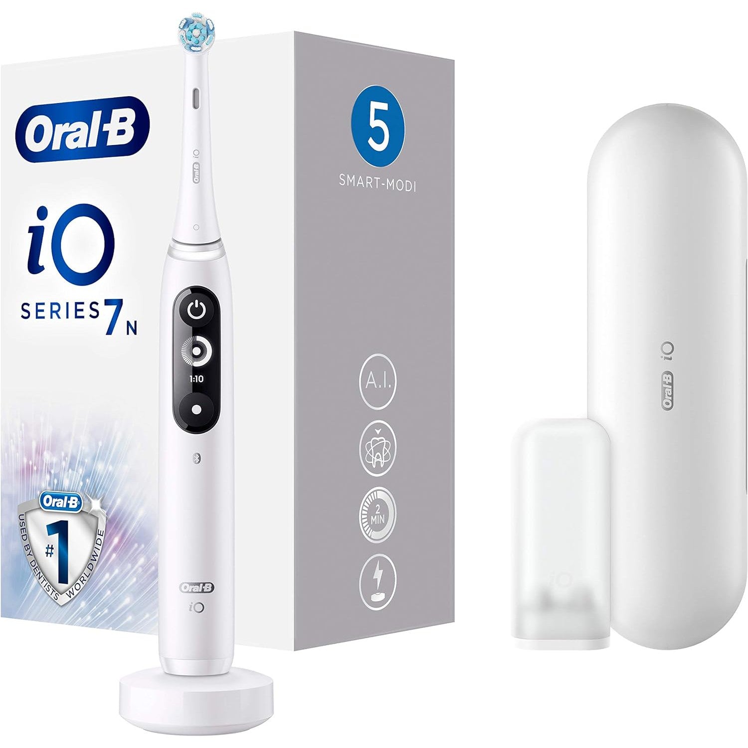 Oral-B iO 7 Electric Toothbrush, with Revolutionary Magnetic Technology - 5 Modes - White Alabaster