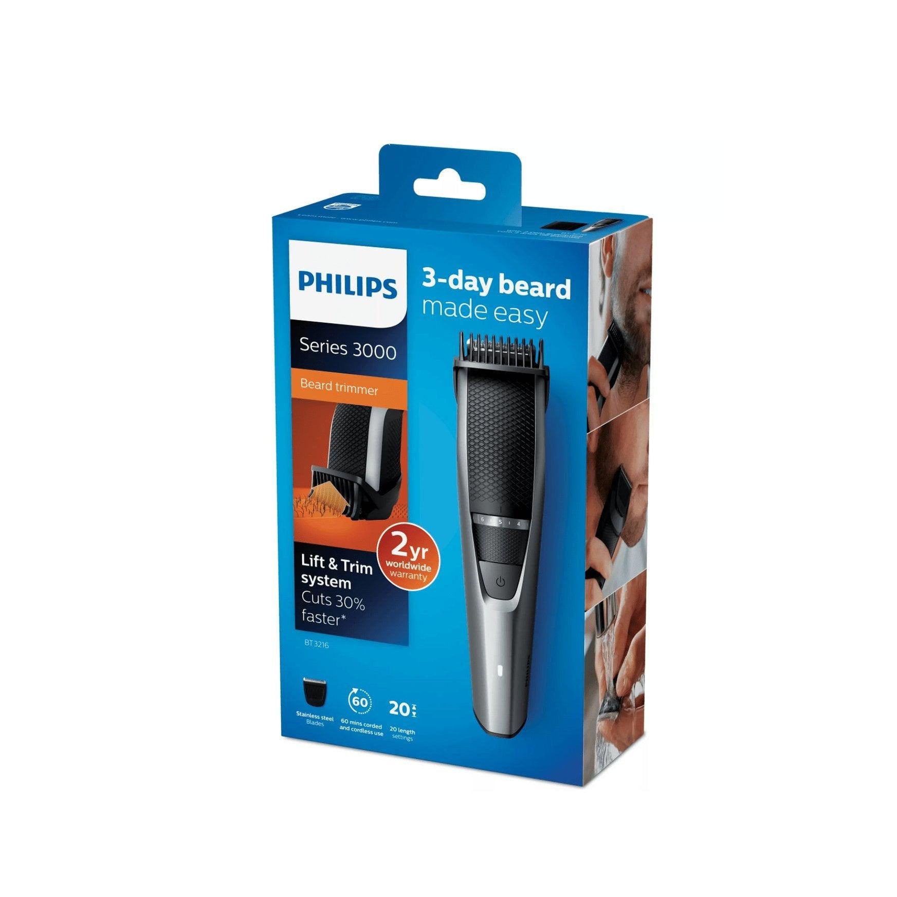 Philips BT3216/14 Series 3000 Beard Trimmer - Self-Sharpening Steel Blades - Healthxpress.ie