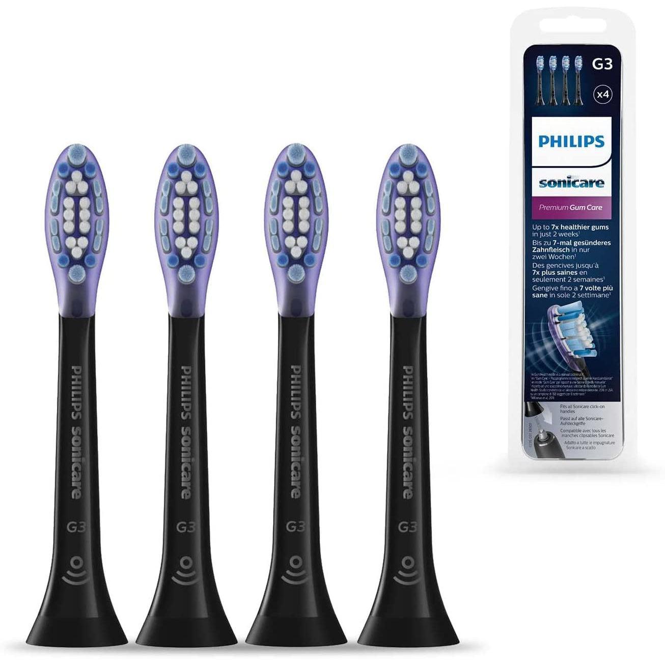 Philips Sonicare HX9054/33 Premium Gum Care Black BrushSync Heads (Compatible with all Philips Sonicare Handles), 4 Pack