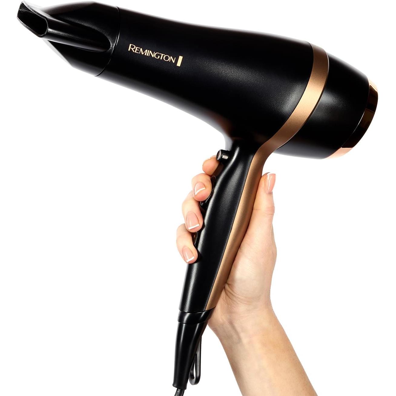 Remington Hair Dryer (Gift Set with Concentrator & Diffuser, Ceramic Ionic Grille, 3 Heat & 2 Speed Settings and Cool Shot, Premium Storage Bag, Round Brush, 2000W) Salon Smooth D6960GP