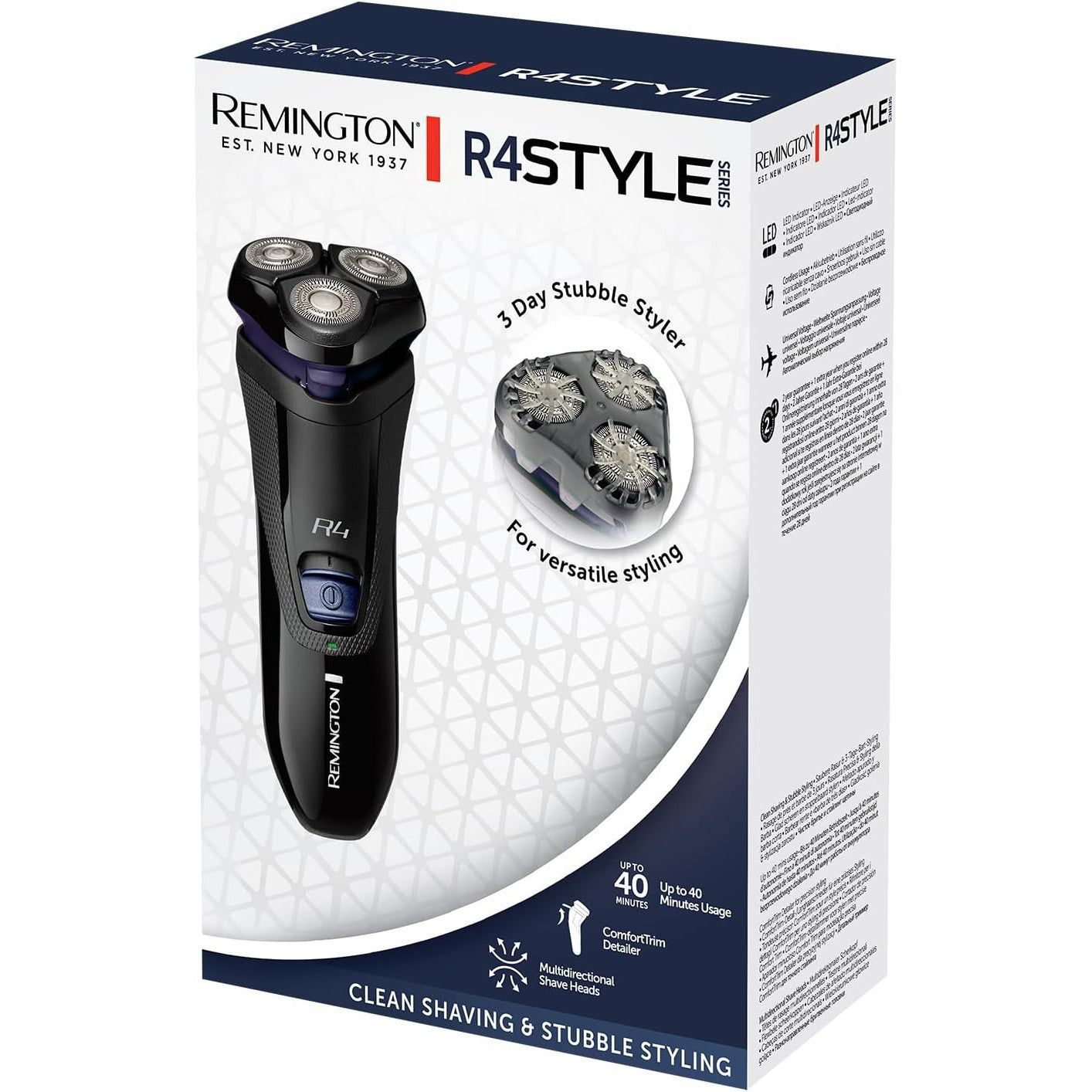 Remington Mens Electric Rotary Shaver R4 (Dual Track Blades, 40mins Usage, Pop-up Trimmer, 3-Day Stubble Styler Guard) R4002