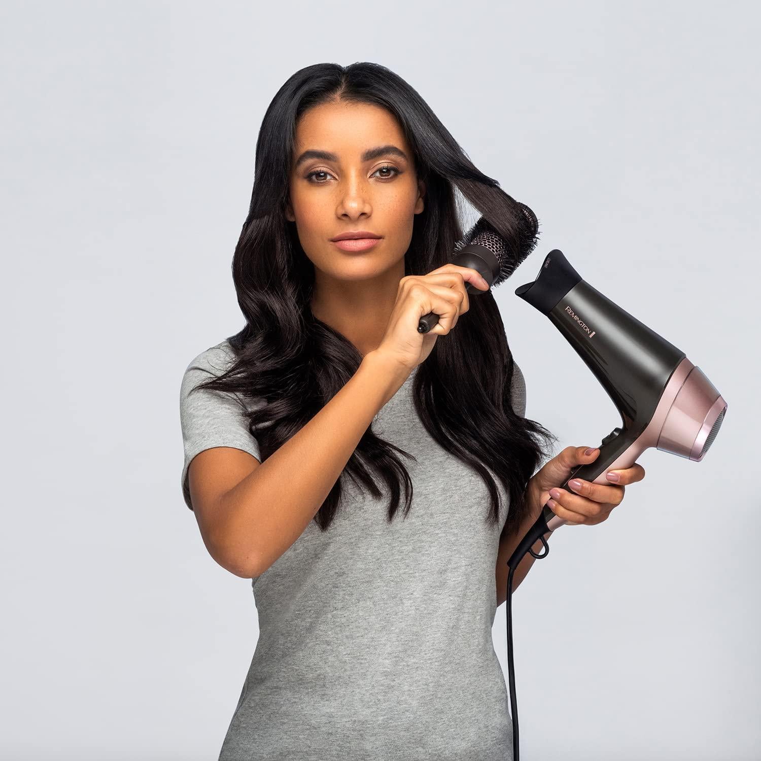 Remington Curl & Straight Hairdryer, Lightweight Ionic Dryer + Diffuser, Curling Nozzle, Smoothing Nozzle & Hair Brush- D5706