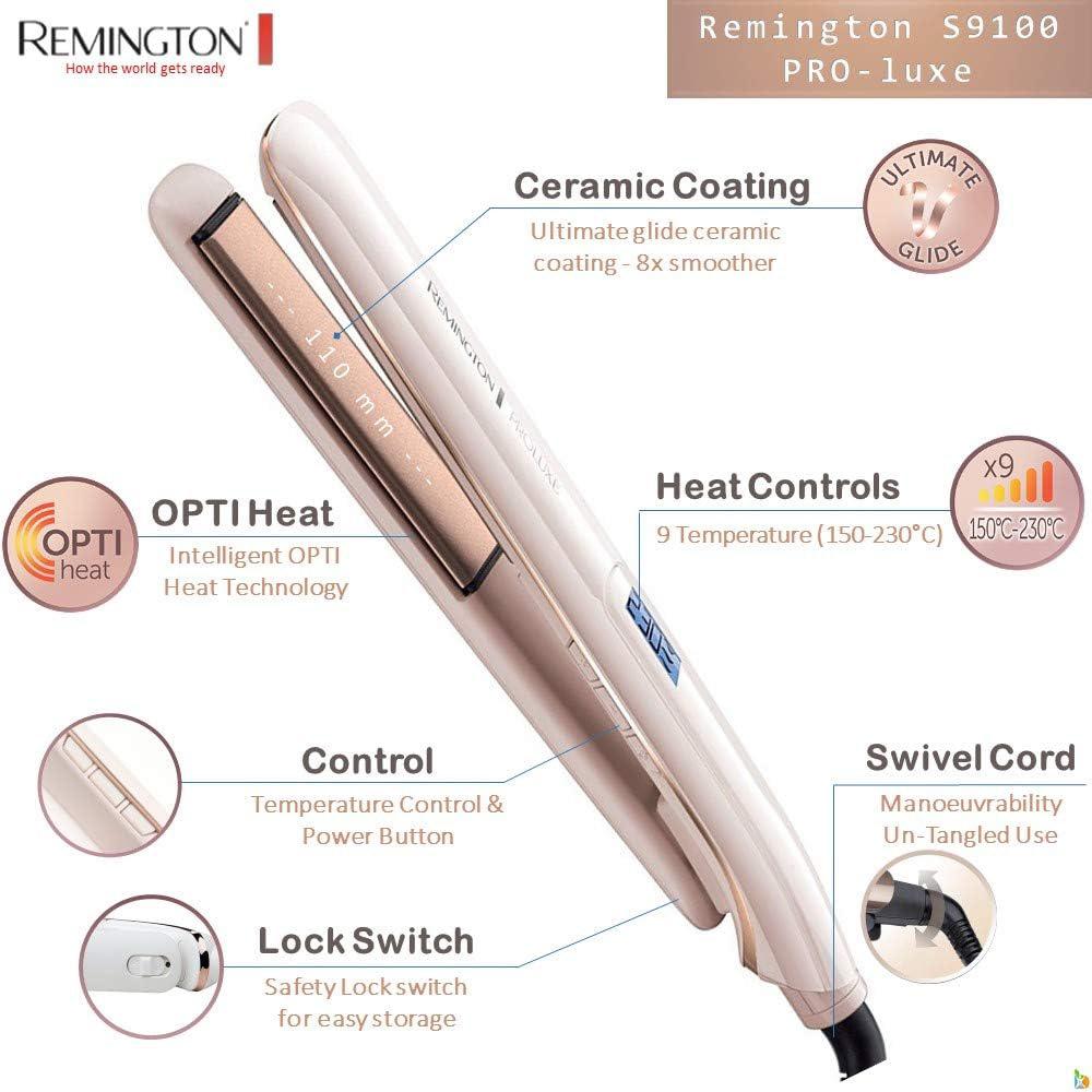 Remington Proluxe Ceramic Hair Straighteners with Pro+ Low Temperature Protective Setting, Rose Gold - S9100 - Healthxpress.ie
