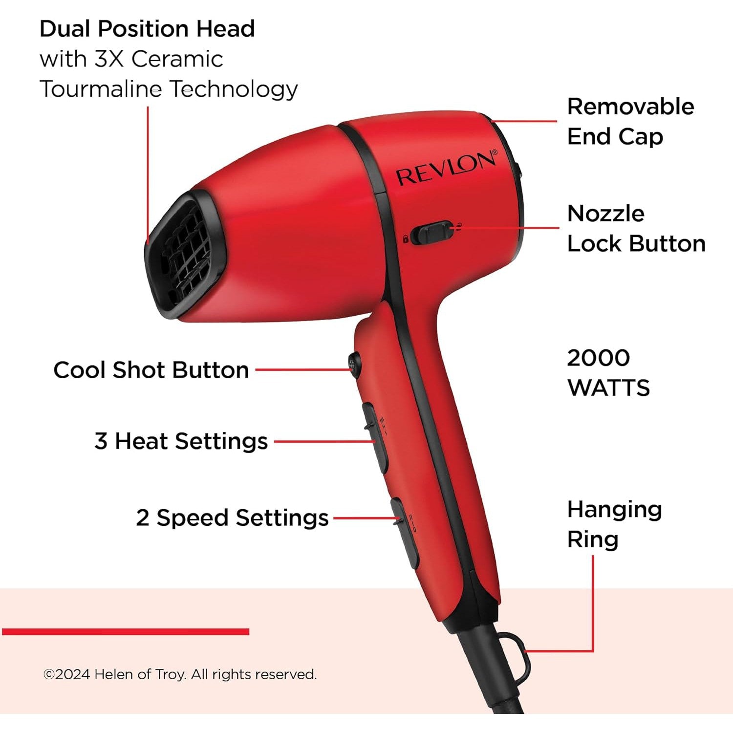 Revlon Airflow Control Dryer Compact Dryer with Rotating Built-in Concentrator and Curl-Enhancing Diffuser, 2000W RVDR5320