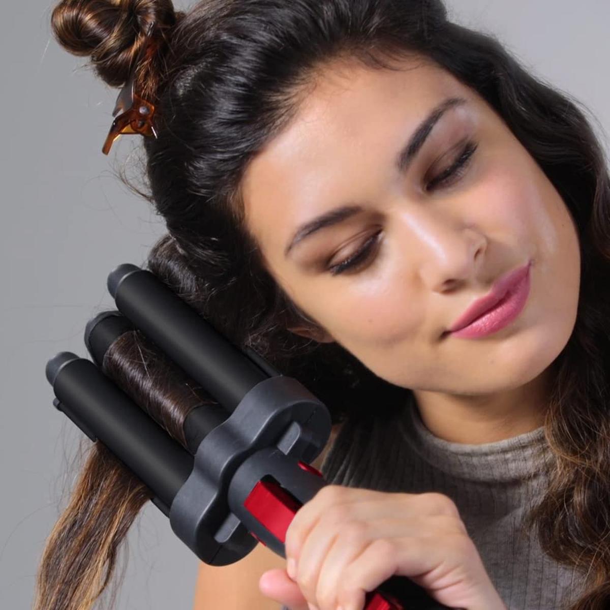 Revlon Wave Master Jumbo Waver (Three-Prong Jumbo Barrels,30 Heat Settings Up to 190°C) RVIR3056UKE, Black - Healthxpress.ie