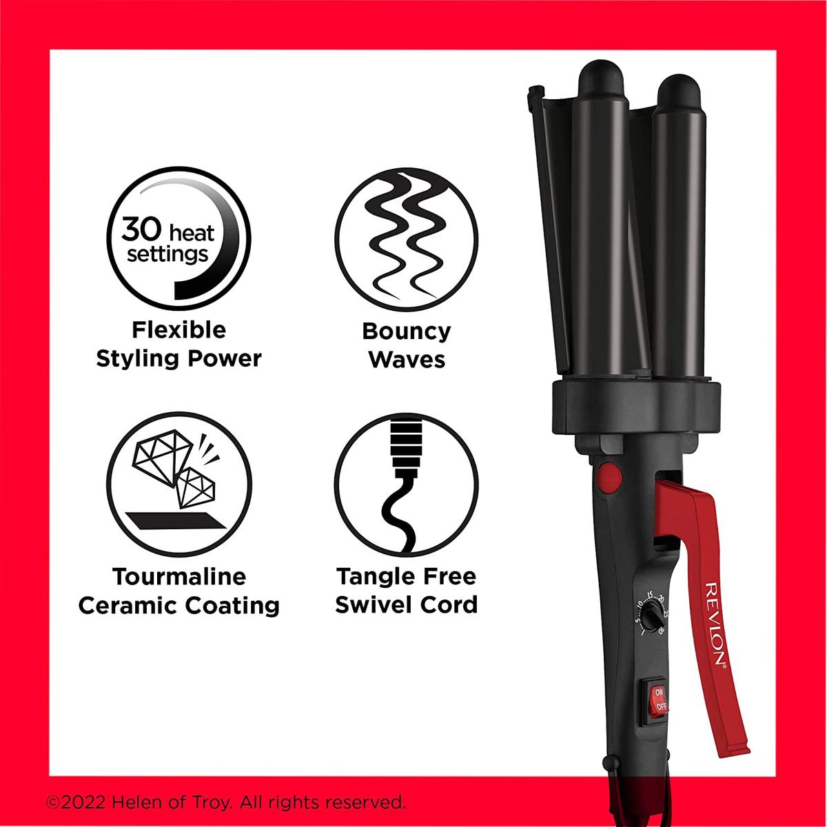 Revlon Wave Master Jumbo Waver (Three-Prong Jumbo Barrels,30 Heat Settings Up to 190°C) RVIR3056UKE, Black - Healthxpress.ie