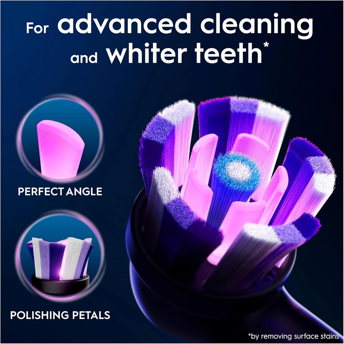 Oral-B iO Radiant White 4pk Replacement Toothbrush Heads,  with Angled Bristles for Deep Plaque Removal & Polishing Petals for Teeth Whitening, Black