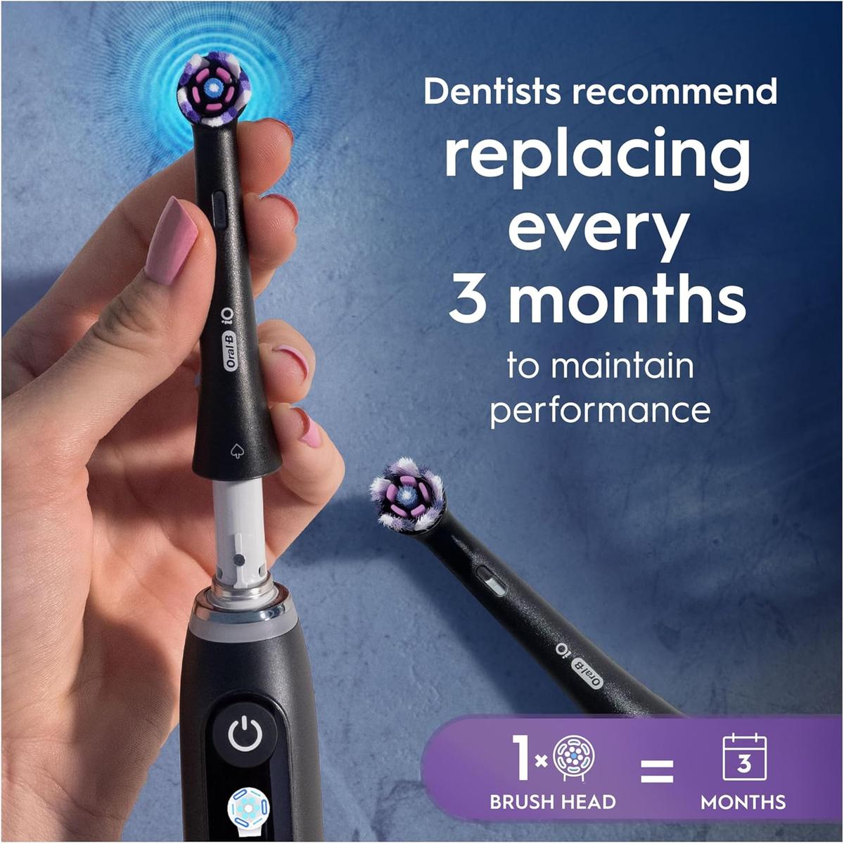 Oral-B iO Radiant White 4pk Replacement Toothbrush Heads,  with Angled Bristles for Deep Plaque Removal & Polishing Petals for Teeth Whitening, Black