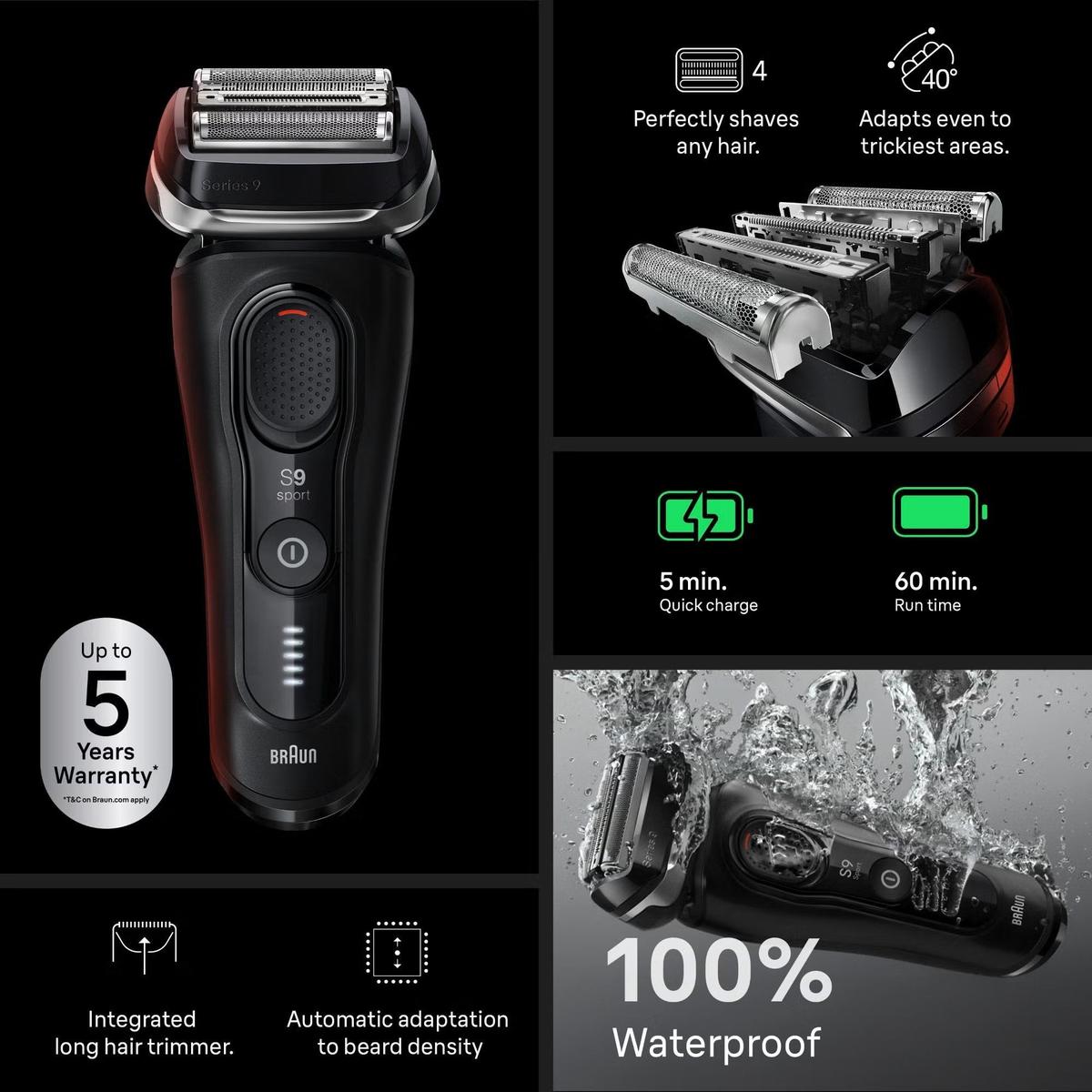 Braun Series 9 Sport S9150cc Electric Shaver for Men With 5in1 SmartCare Center & Travel Case, Black
