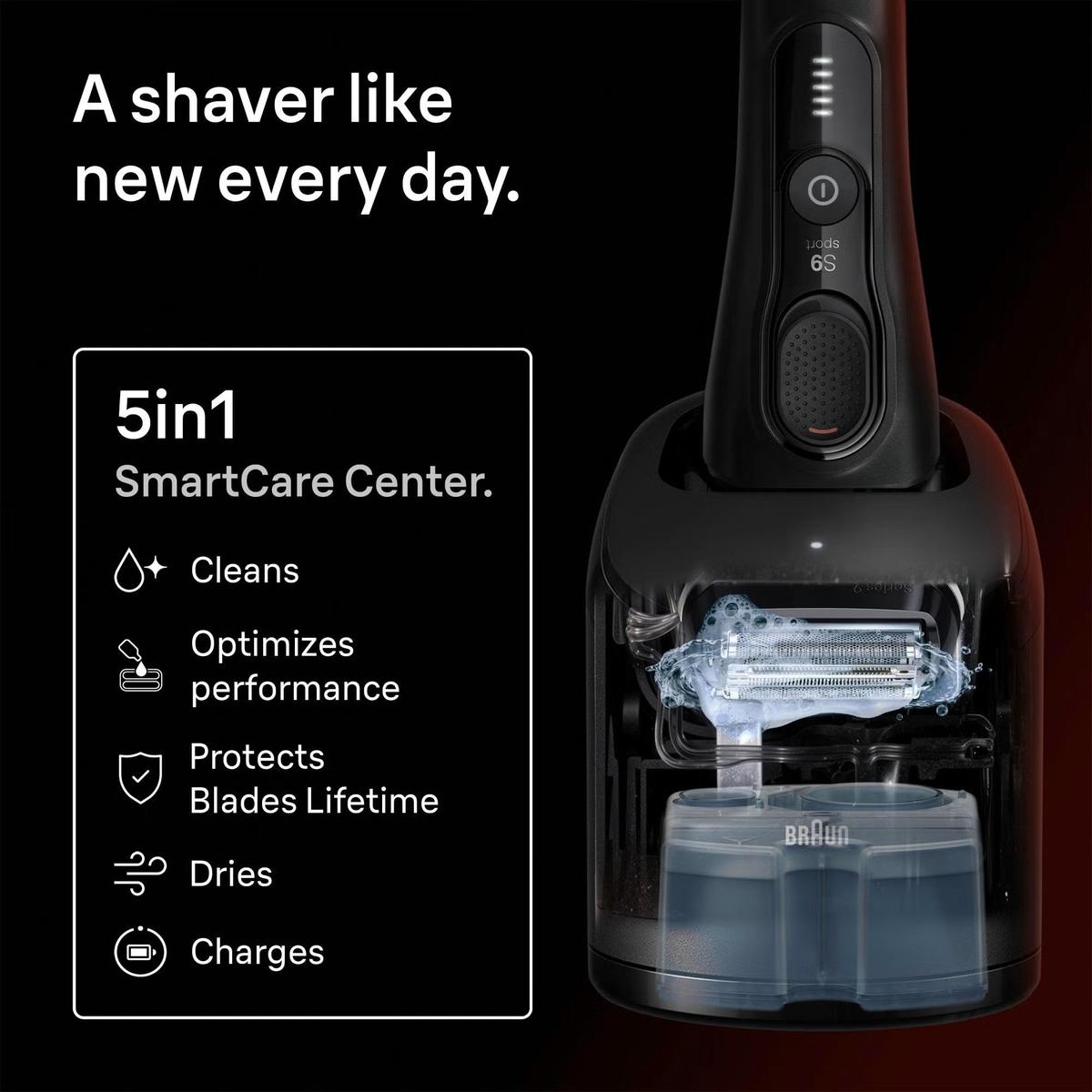 Braun Series 9 Sport S9150cc Electric Shaver for Men With 5in1 SmartCare Center & Travel Case, Black