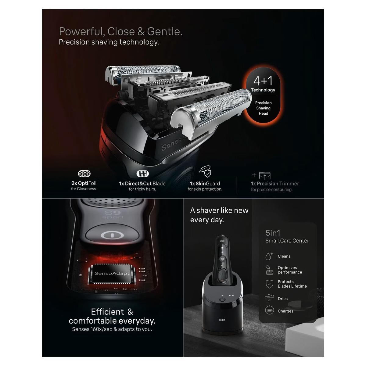 Braun Series 9 Sport S9150cc Electric Shaver for Men With 5in1 SmartCare Center & Travel Case, Black