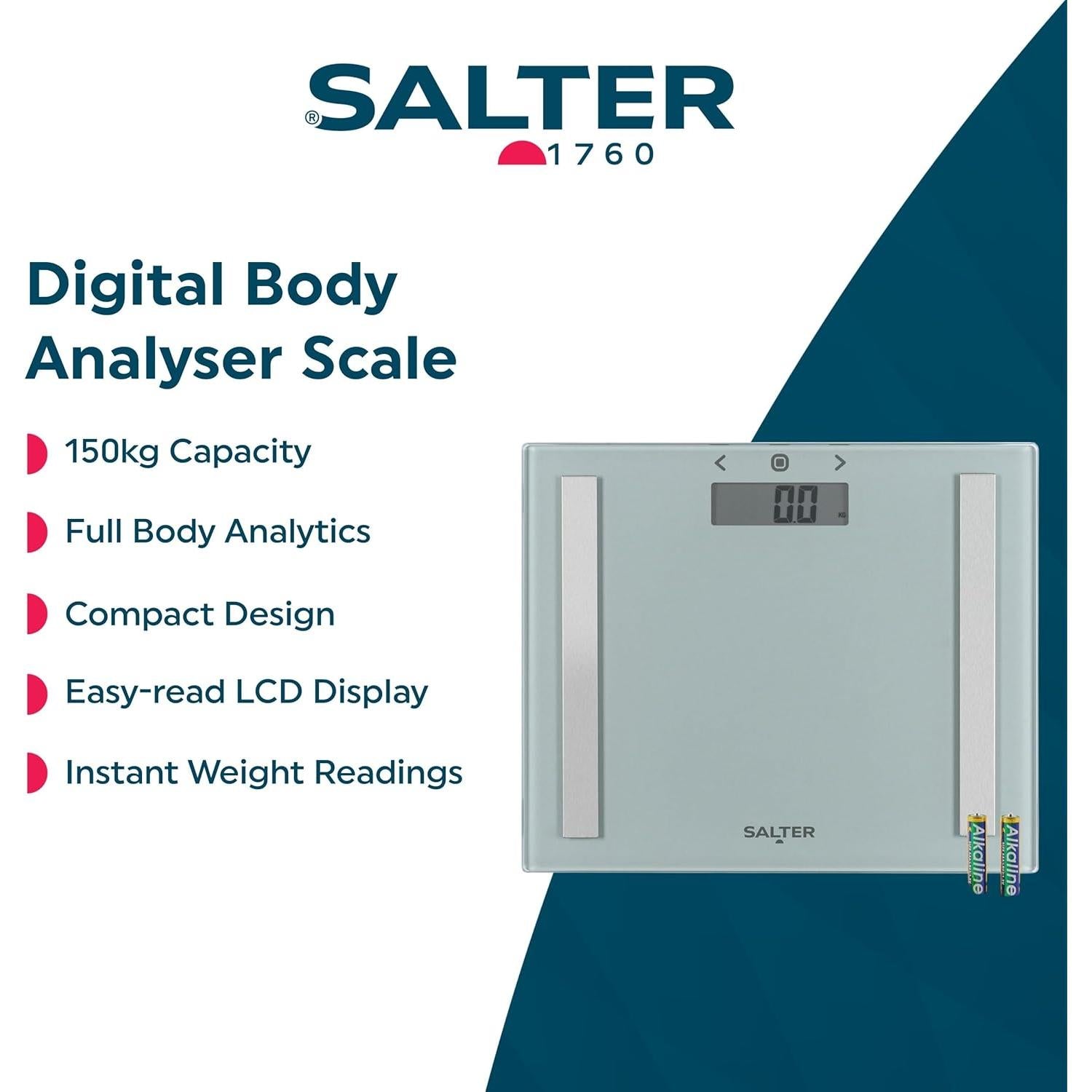 Salter 9113 SV3R Compact Analyser Bathroom Scale – Electronic Digital Bodyweight, Body Fat Scale, 150kg/23st 8lb