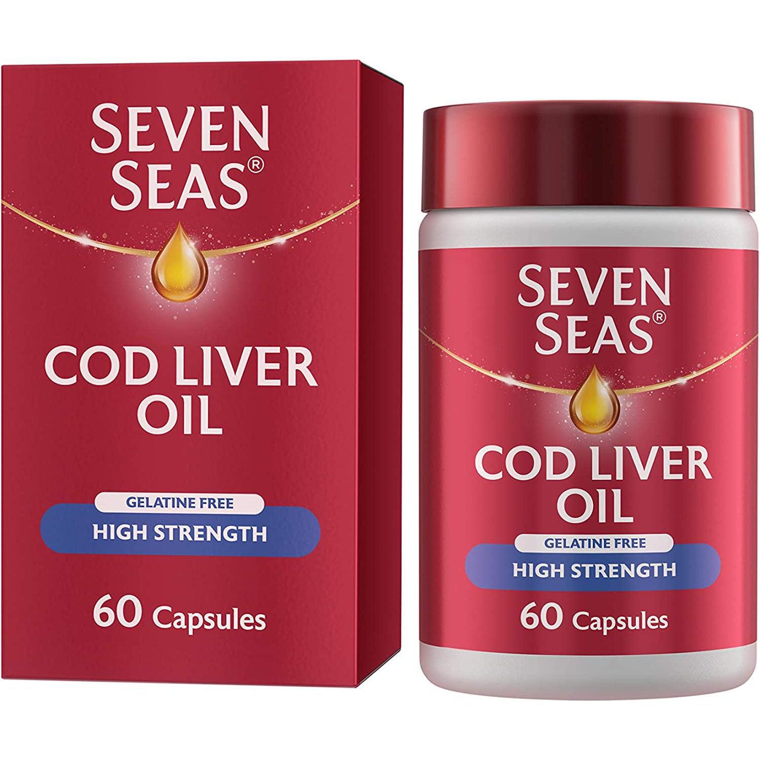Seven Seas Cod Liver Oil Tablets -Omega-3, Fish Oil, Gelatine Free, 60 Capsules, EPA & DHA, Plus Vitamin D - Healthxpress.ie