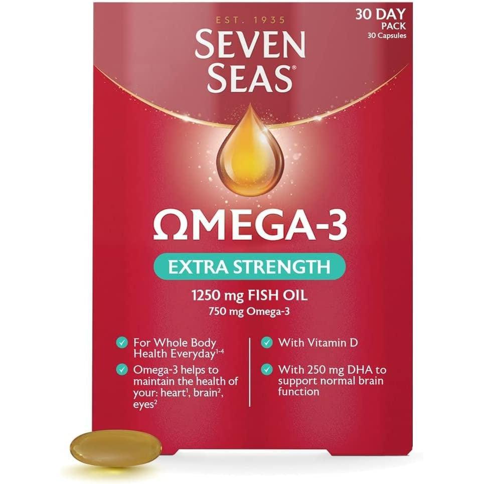 Seven Seas Omega-3 Fish Oil Extra Strength, One-A-Day, Vitamin D, Fish Oil, Omega-3 + - 30 Tablets - Healthxpress.ie