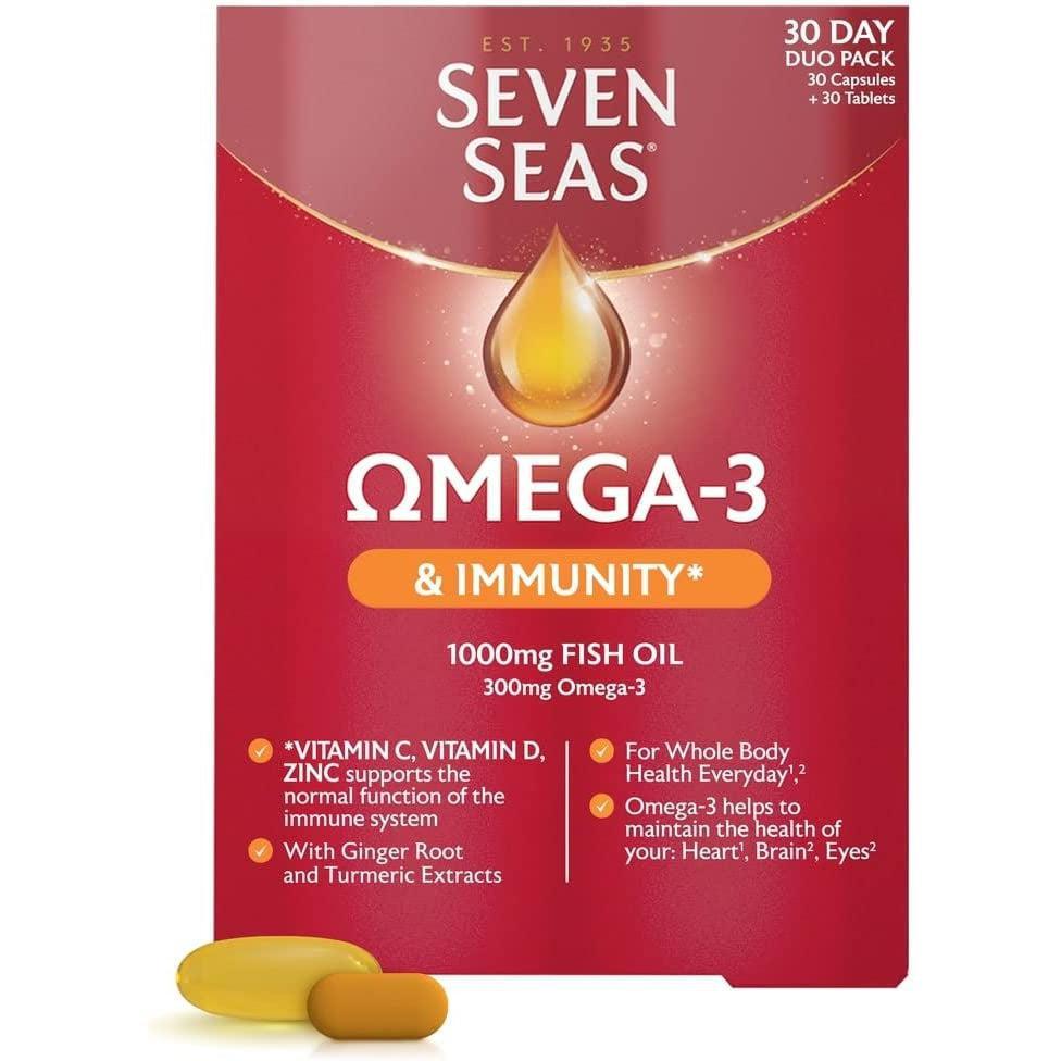 Seven Seas Omega-3 Fish Oil Immunity, 1000 mg Fish Oil + 300 mg Omega-3, 260 mg -Vitamin D30 + 30 Tablets - Healthxpress.ie