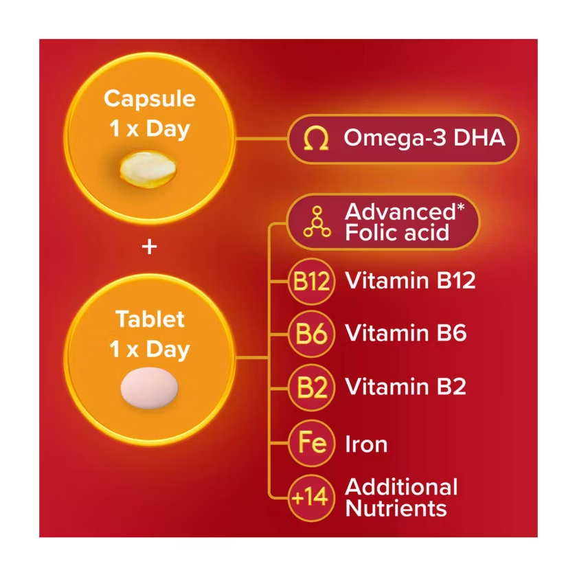 Seven Seas Pregnancy Vitamins with Omega-3 DHA and Advanced* Folic Acid - Duo Pack - 28 Capsules + 28 Tablets
