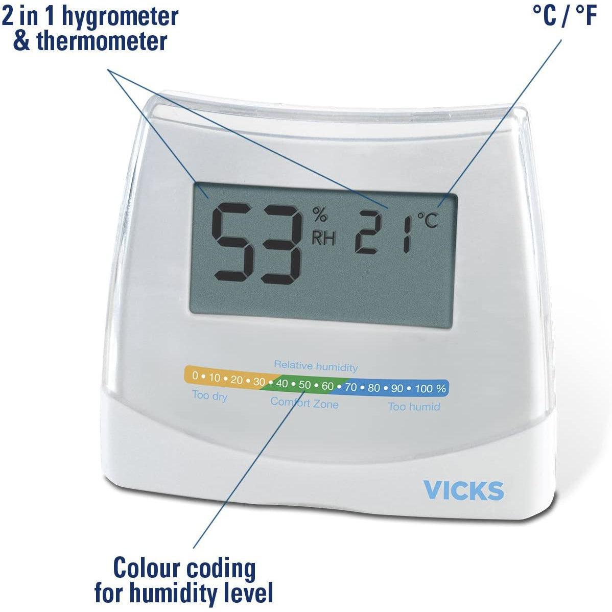 Vicks 2-in-1 Hygrometer and Thermometer V70 - Measures room humidity and temperature for better indoor comfort - Healthxpress.ie