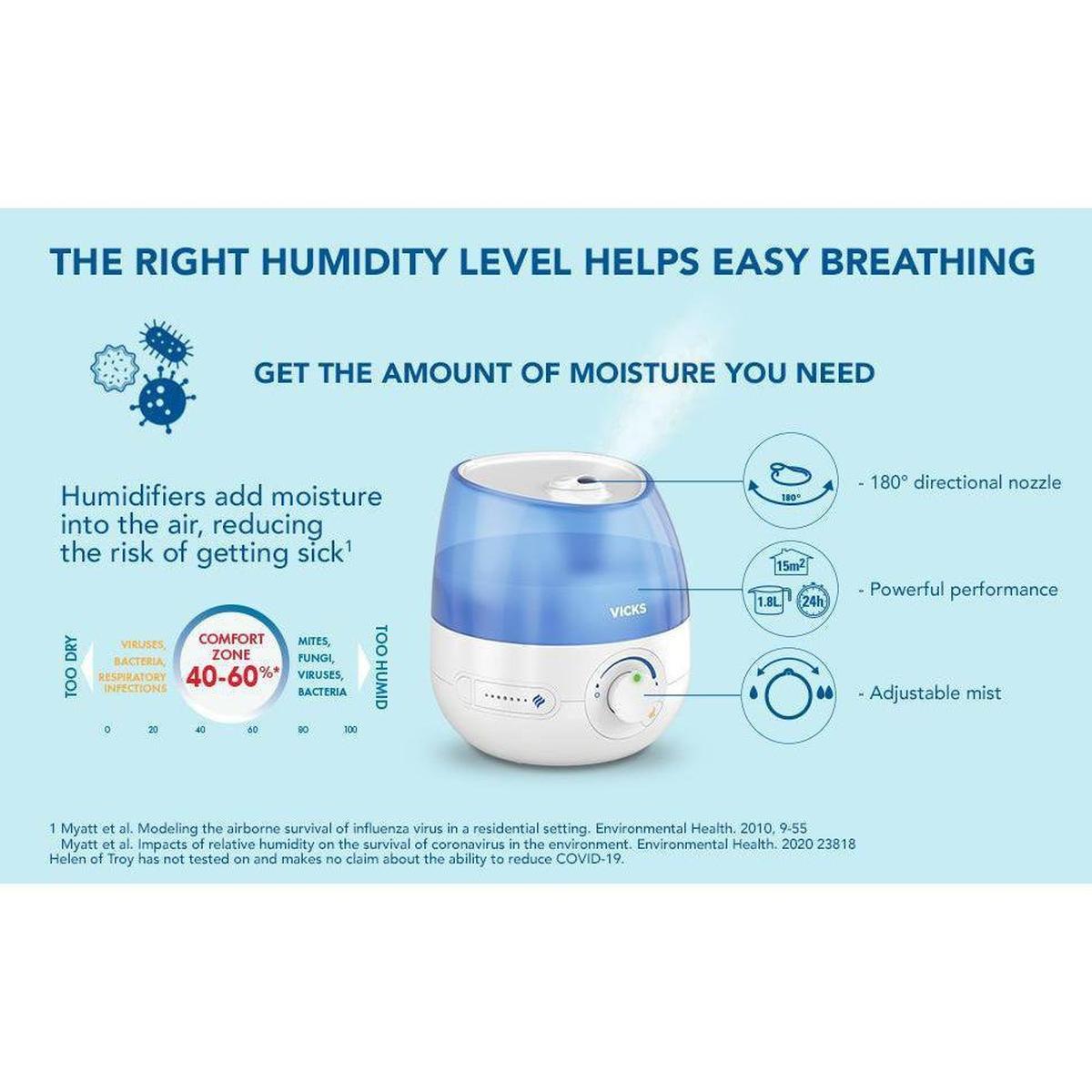 Vicks VUL525E1 Mini Cool Mist Ultrasonic Humidifier New Version - 0.5 Gallon Tank, Blue - Healthxpress.ie