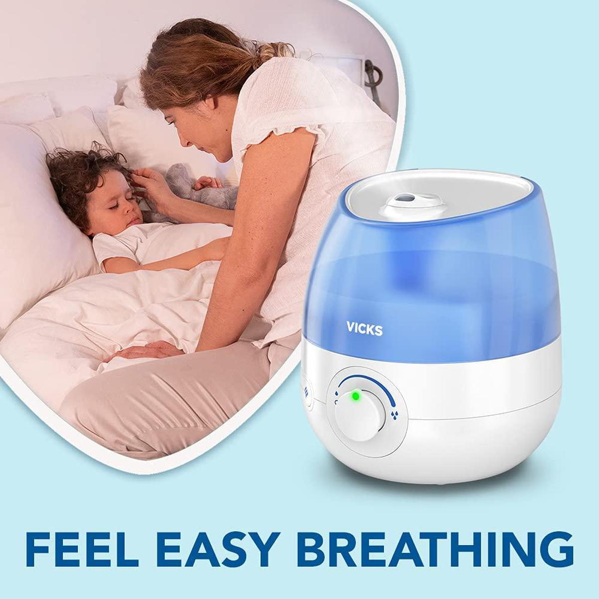 Vicks VUL525E1 Mini Cool Mist Ultrasonic Humidifier New Version - 0.5 Gallon Tank, Blue - Healthxpress.ie