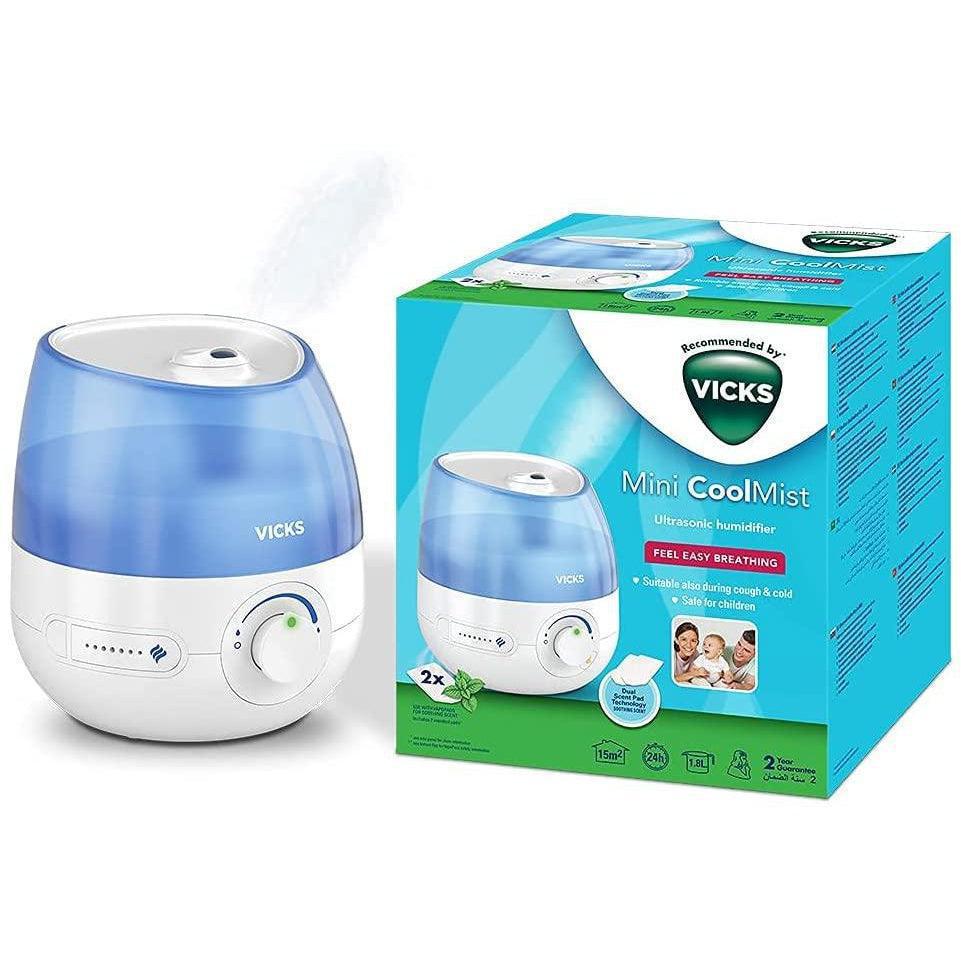 Vicks VUL525E1 Mini Cool Mist Ultrasonic Humidifier New Version - 0.5 Gallon Tank, Blue - Healthxpress.ie